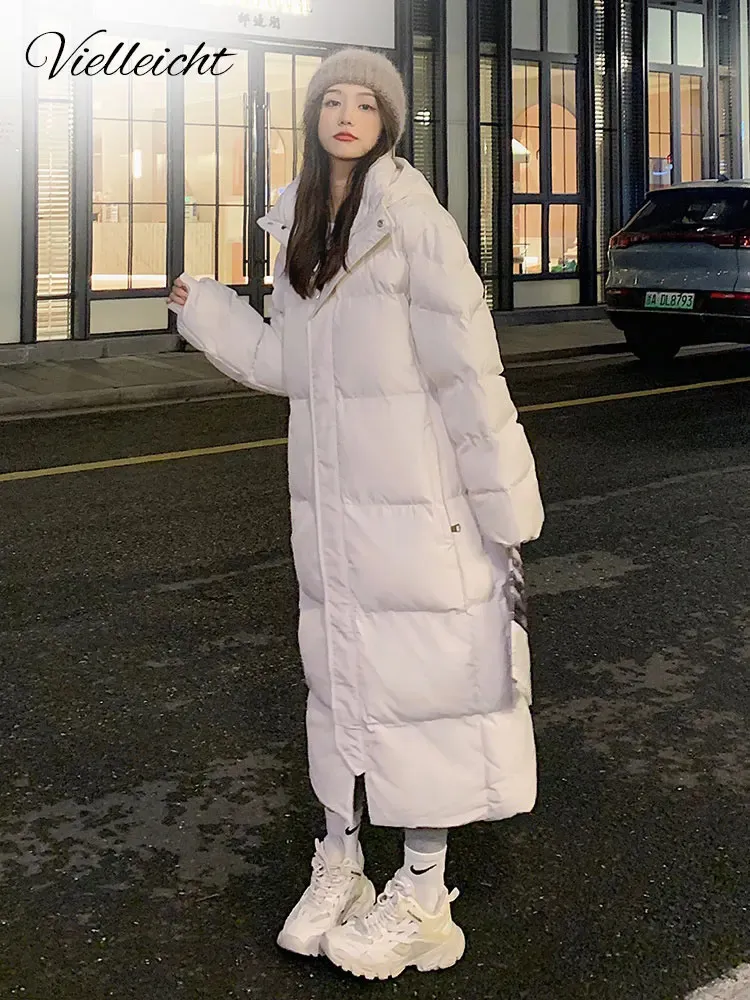 Vielleicht Solid Color Long Straight Winter Coat Casual Women Parkas Clotesフード付きスタイリッシュな冬用ジャケット女性アウター240123