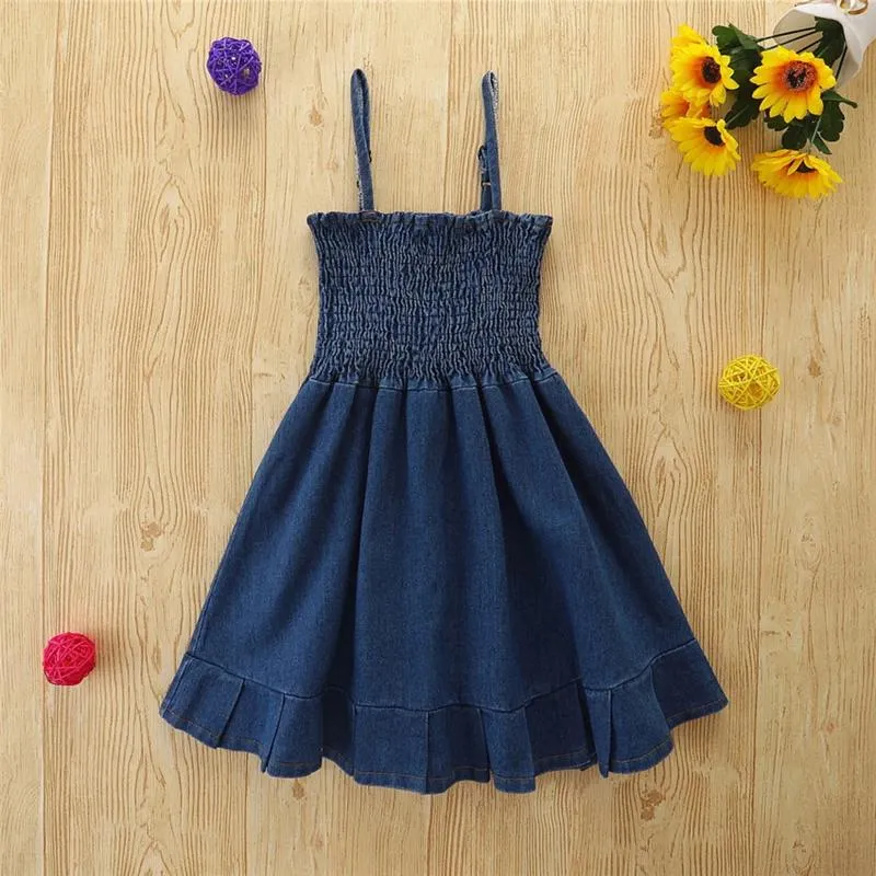 Vestidos de menina meninas verão estilingue vestido jeans bebê babados roupas para pouca manga comprida