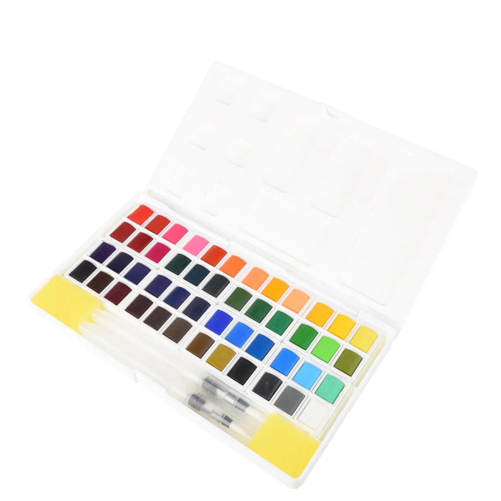 Acuarelas Art levererar professionell 48Color Solid Watercolor Paint Set med två vattenborstpenna