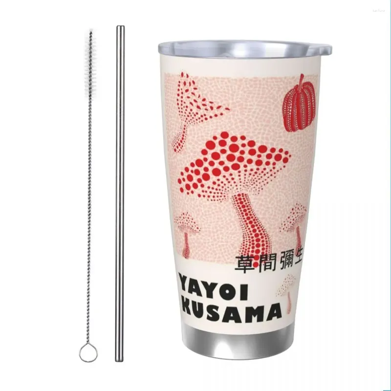 Tuimelaars Yayoi Kusama Paddestoel Tentoonstelling Tumbler Vacuüm Geïsoleerde Minimalistische Thermische Beker Met Deksel Stro Outdoor Mok Waterfles 20oz