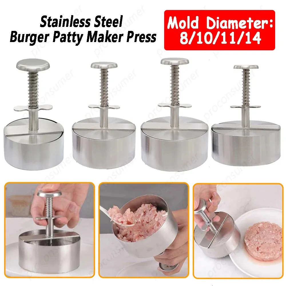 Hamburger Patty Maker Press en acier inoxydable manuel rond manuel de porc de porc moule à boule de bœuf 8/10/11/14cm de diamètre outils de cuisine 240125