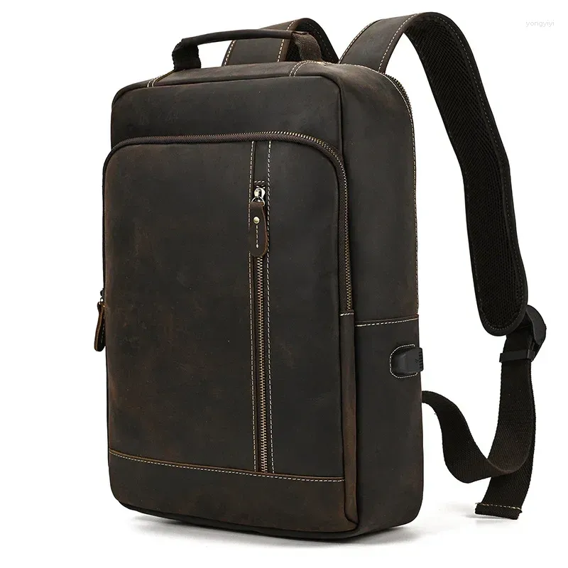 Backpack Retro Men Real Leather 16 Inch Backpacks First Layer Cowhide Large Capacity Travel Big Bag Male Business Boys Daypack