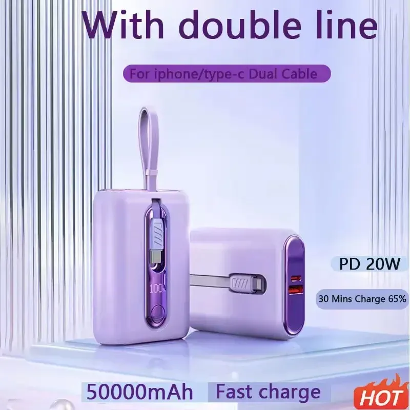 MINI 22,5W Banque d'alimentation Power Fast Charging Powerbank avec Type-C pour le câble iPhone 50000mAH PD QC3.0 Charger pour Samsung Xiaomi