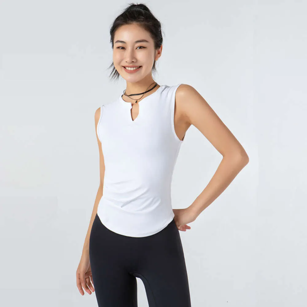 Lu Align Femmes T-shirt Chemises D'été Sans Manches Hauts Plissés Col En V Chemise De Sport Courbe Gym Fitness Débardeur Séchage Rapide Gilet De Course Chemisier Lemon Ll Jogger Lu-08 2024