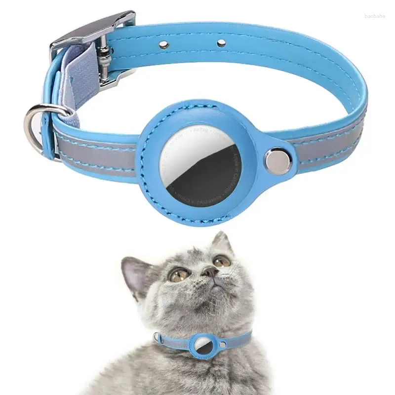 Dog Collars Cat Collar Adjustable PU With Reflective Stripes For Kitten And Small Blue/Purple/Black/