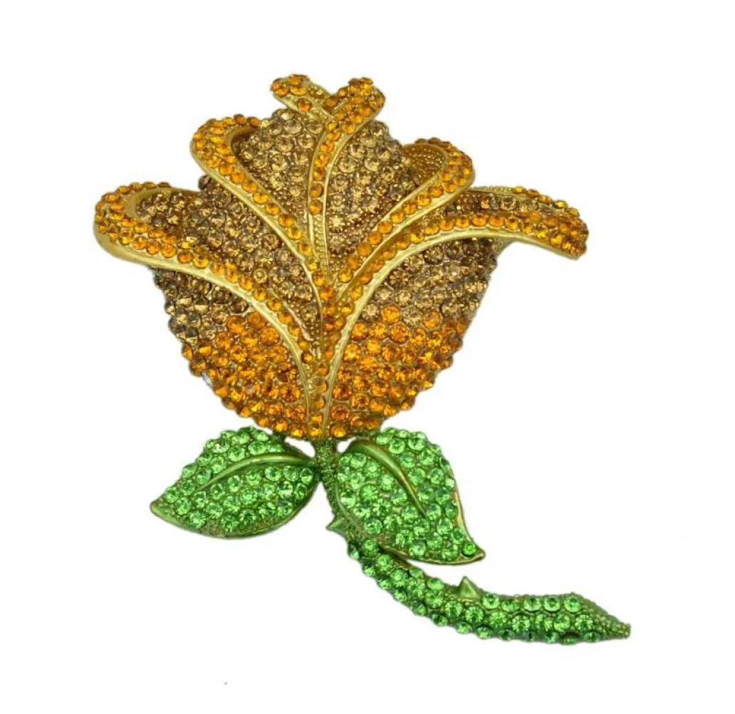 Broche en strass pour la saint-valentin, grande fleur de Rose jaune, bijoux à la mode pour femmes, fourniture entière, cadeau pour femmes, 6285974