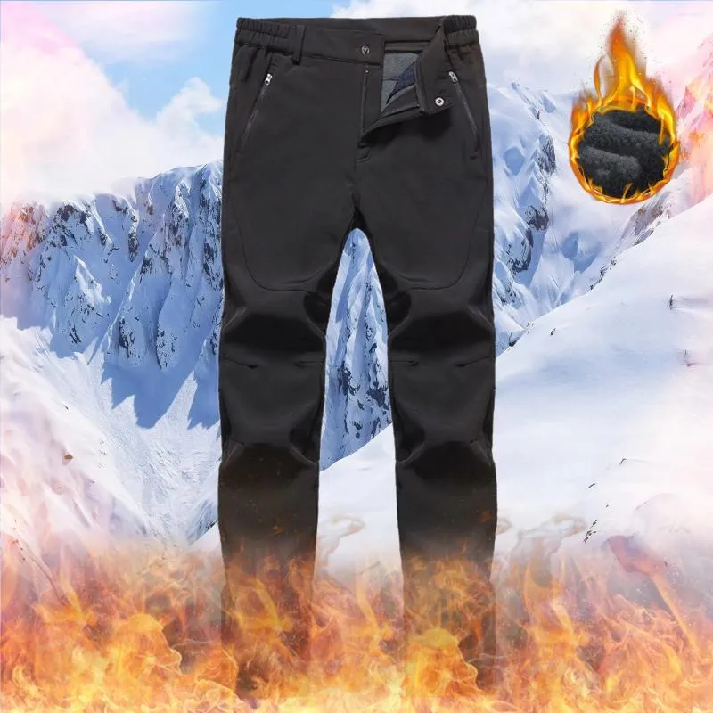Pantalon homme solide pantalon de randonnée hiver coupe-vent pantalon de travail doublé polaire chaud avec poches pantalon de Fitness en plein air Ropa