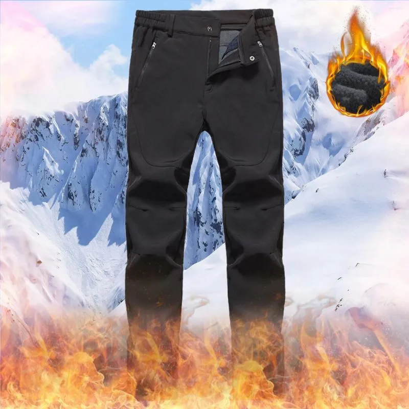 Men's Pants Soild Hiking Trousers Winter Windproof Work Trouser Lined Fleece Warm With Pockets Outdoor Fitness Pant Ropa