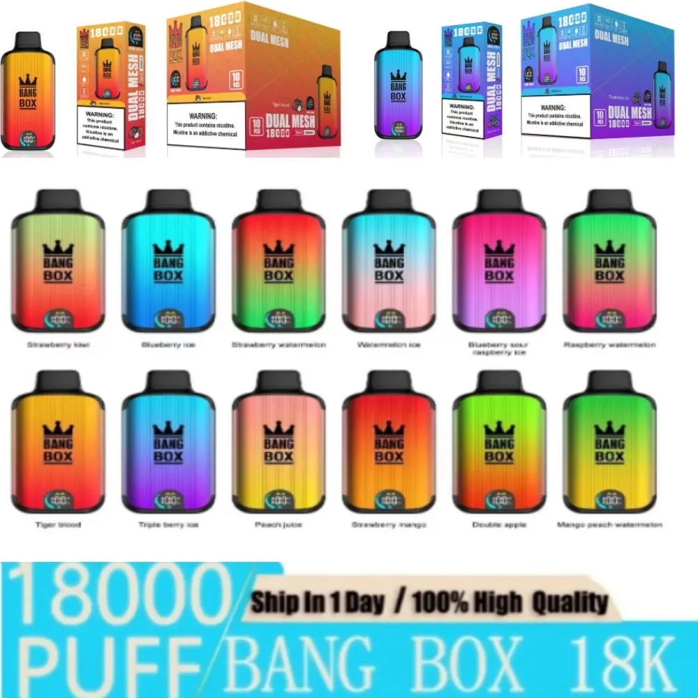 e cigarette Bang box Puff 18000 E Kit de cigarettes Elf Box 18K Puffs jetable Vape Pen Mesh Coil rechargeable 850mAh batterie Vapers 0% 2% 3% 5% 12 couleurs Vaporisateurs DUAL MESH