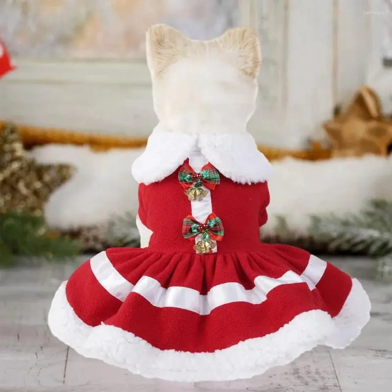 Hundebekleidung, Weihnachtskleid für Haustiere, festliche Kleider, feine Verarbeitung, Pelzkragen, Glocken, Schleifen für Cosplay, kleine Hunde und Katzen