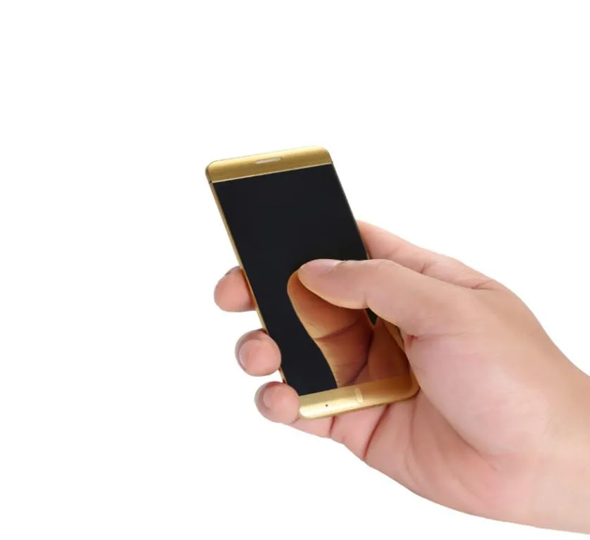 Moda kilidini açmamış ultra ince kredi kartı cep telefonu LED dokunmatik ekran metal gövde mp3 çift sim kart fm bluetooth çevirici mini hücre p6428460