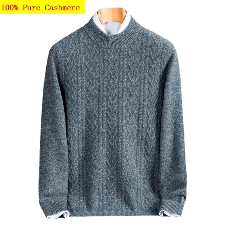 Llegada Moda 100% Cashmere Hombres Jóvenes Cuello redondo Suéter de punto engrosado Forro para otoño e invierno Tallas grandes S-5XL 240125