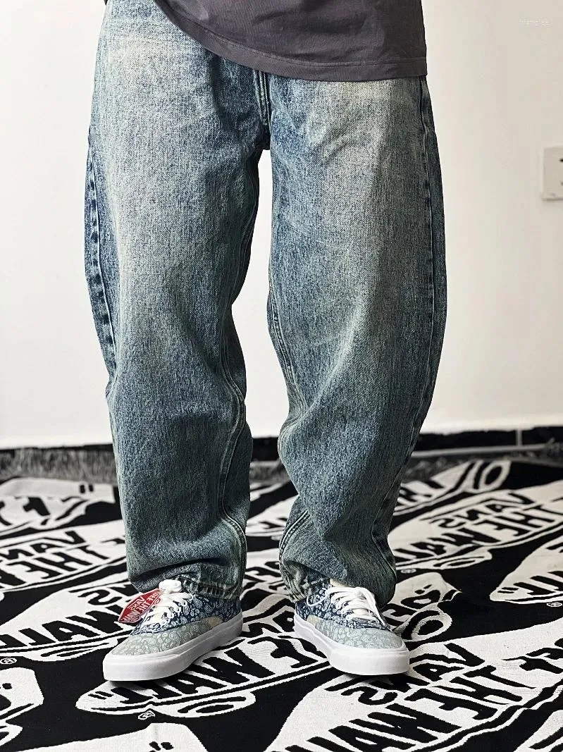 Pantaloni da uomo Vintage giapponese Jeans slavati dall'aspetto usurato Versione ampia a croce Micro-cono Skateboarding hip-hop