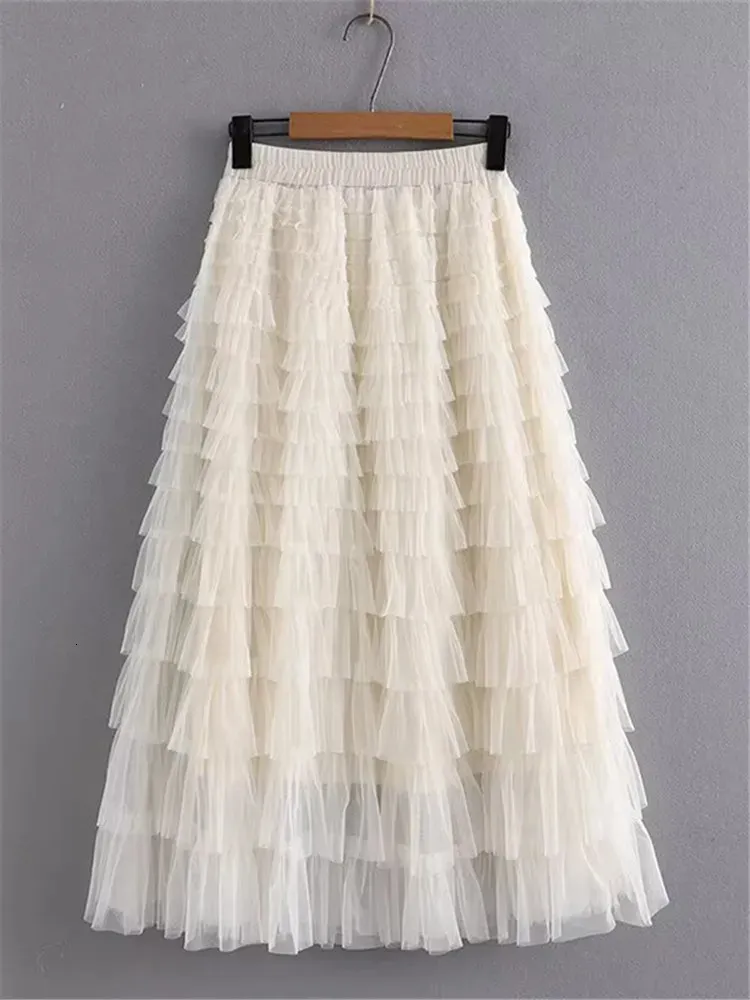 Женская одежда больших размеров, юбка с эластичной резинкой на талии, сетчатая юбка до середины икры, летняя тонкая двухслойная юбка-зонтик 4XL 240126
