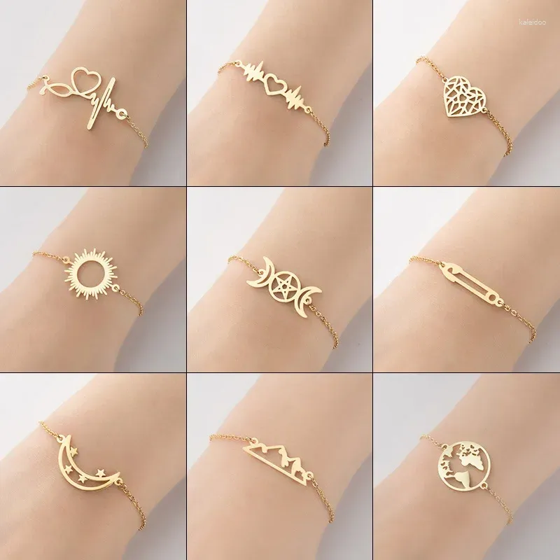 Bracelets de charme Mode Bracelet en acier inoxydable Bijoux Ternish gratuit Argent 18K Or Couleur ECG Coeur Soleil Lune Femmes Bijoux