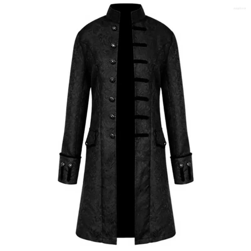 Trench da uomo Uomo Steampunk Giacca medievale Gotico rinascimentale Cosplay Frac Costume Vittoriano Nero Bottone Lungo Smoking di Halloween