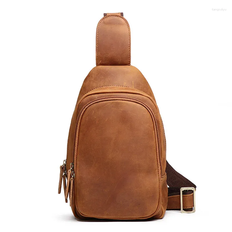 Midjepåsar Nesitu Högkvalitativ vintage Brown äkta galna hästläder Kvinnor Män bröstväska för iPad Mini Shoulder Messenger M051