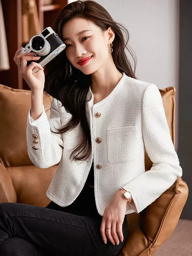 Primavera e outono preto francês pequena fragrância tweed jaqueta para mulheres coreano moda ol curto blazer casaco de luxo outerwear 240123