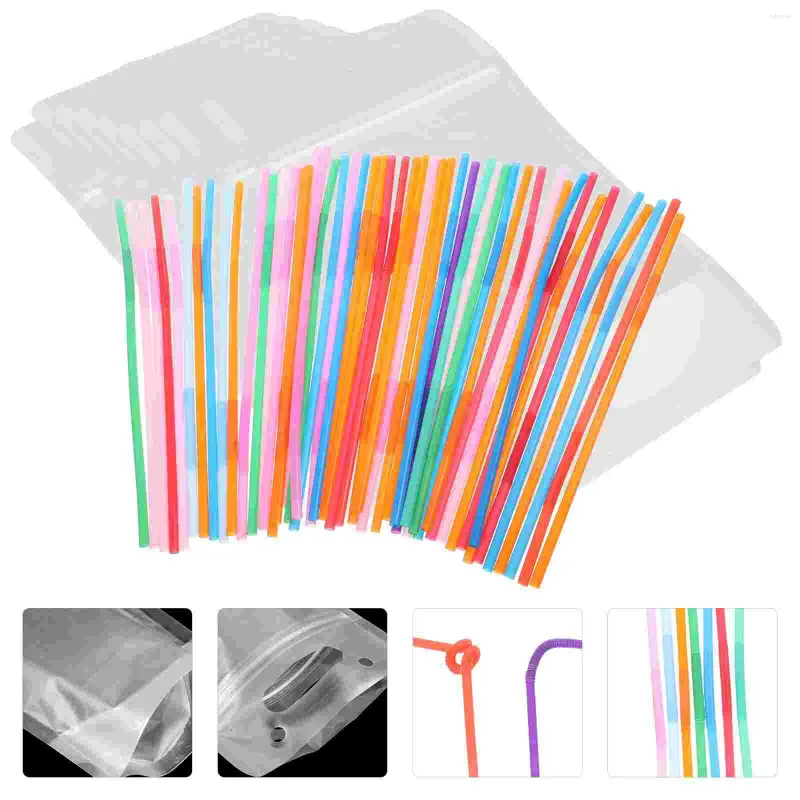 Disposable Cups Straws 50 Pcs Colored Juice Portable Frosted Drink Bags Dringking With Drinking Pouches