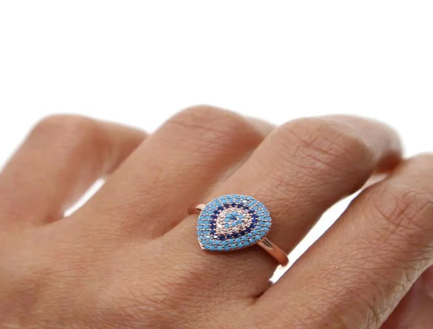 Wedding Rings Arrived ROSE Gold Color Mix Pave Blue Turquoises Cz Turkish Charm Delicate Knuckle Lucky Fashion Women5288307