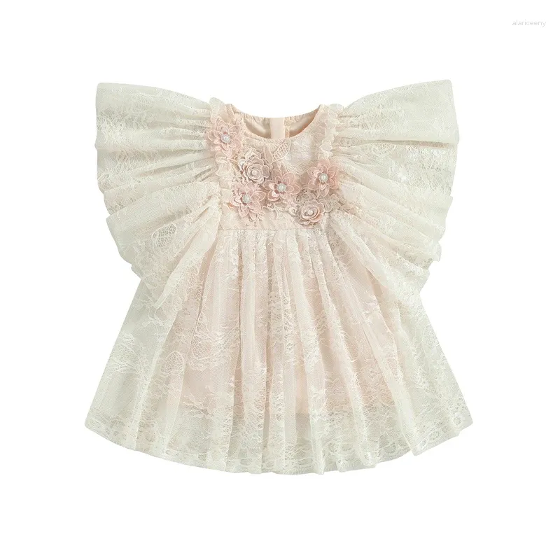 Girl Dresses Focusnorm 0-4y Summer Toddler Kids Girls Dress Ruffles Fly Sleeve 3D Flower Lace Brodery Mesh Tulle