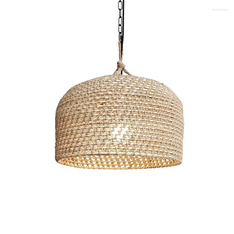 Pendant Lamps Oriental Rope Semi Circular Light Rattan Art Hand Woven Lamp Fixture For Living Room Bedroom Dining E27 Chandeliers