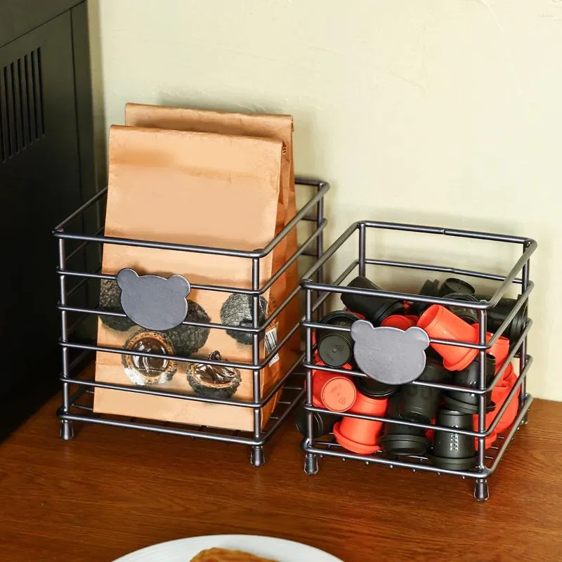 Cesta de café quadrada de ferro para armazenamento de cozinha, organizador de mesa, suporte de grande capacidade