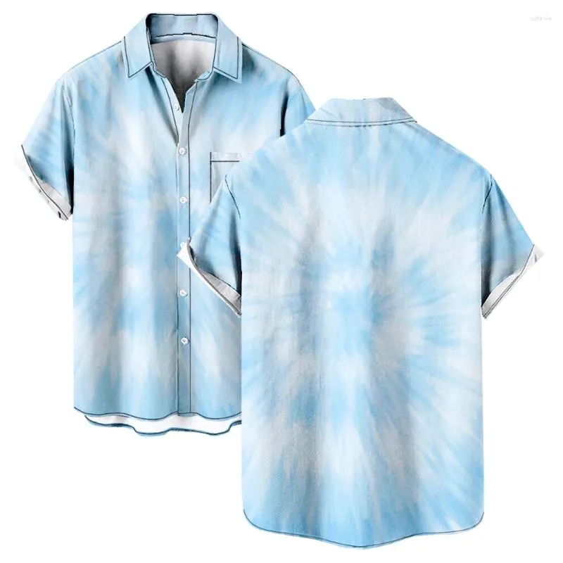 Camisas casuais masculinas tie dye cor verão manga curta com decote em v gola virada para baixo estilo praia camisa de botão