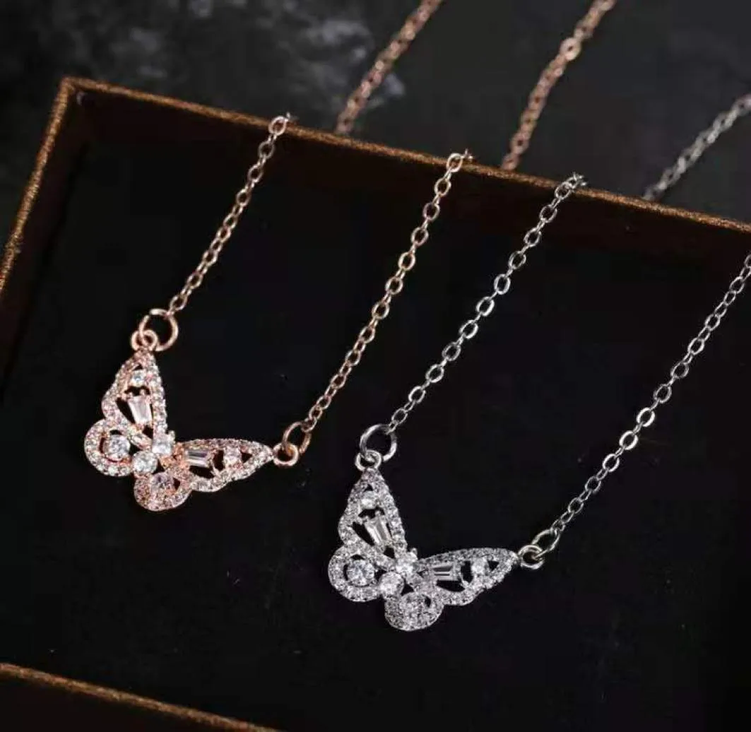 Forest Rose Gold Temperament Smart Butterfly Necklace Micro Inlaid med White Stone Super Flash Lovers Halsband Kvinna ZC29726334447