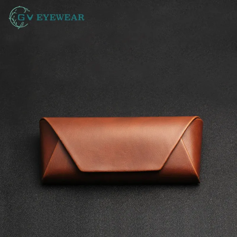 Japanese Style Crazy Horse Leather Glasses Case Brown PU Leather Retro Art Anticompression Myopia Storage Sunglasses Box 240118