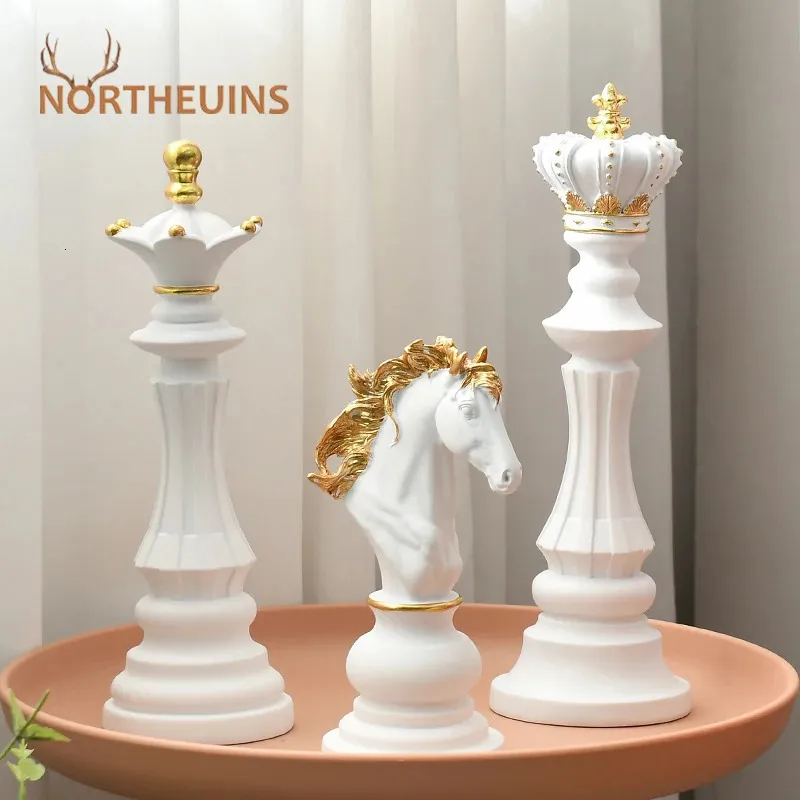 Northeuins 3 szt./Zestaw żywicy międzynarodowej figurki szachy nowoczesne wnętrz