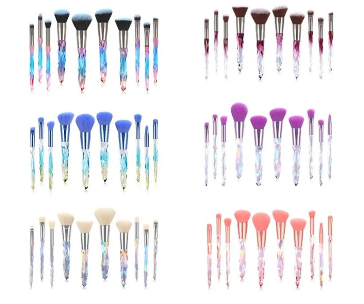 TUOLIDI New design custom Logo 10pcs makeup brush kit Transparent Diamonds Crystal Handle Makeup Brush sets3109132