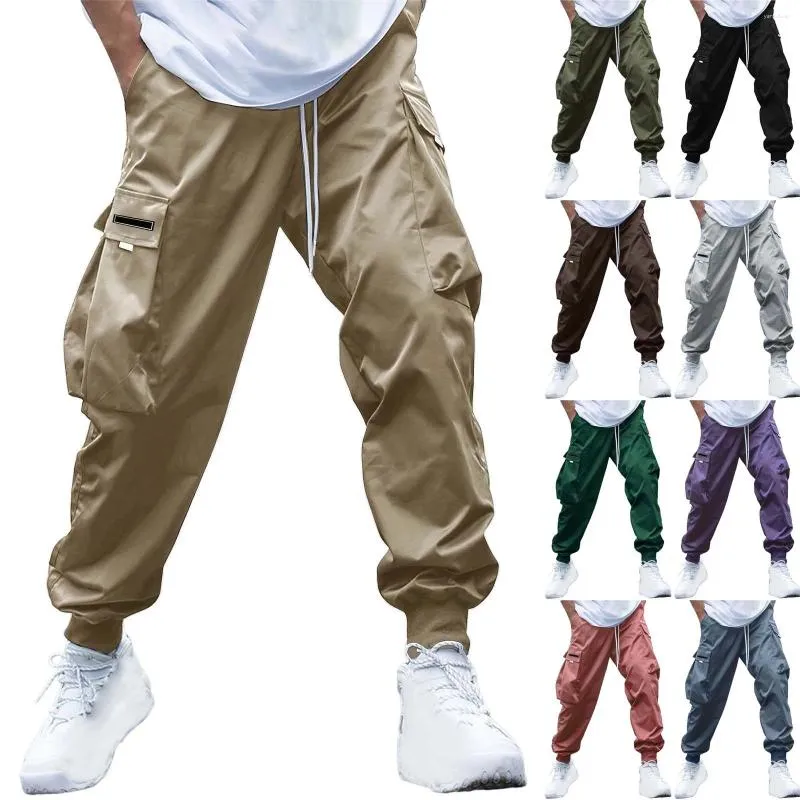 Мужские брюки большого размера, рабочие, повседневные, с несколькими карманами, подростковые трендовые, свободные, на шнурке, на эластичной талии, с эффектом памяти H
