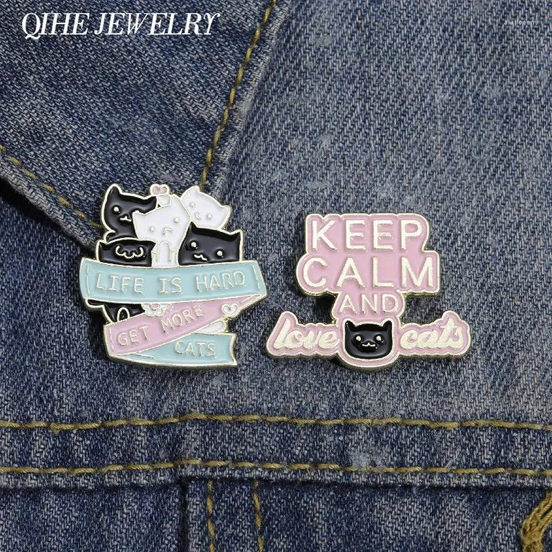 Brooches Cartoon Cat Enamel Pin Animal Keep Calm And Love Cats Kitten Cute Brooch Custom Women Kid Gift Jewelry Metal Badge Hat Wholesale