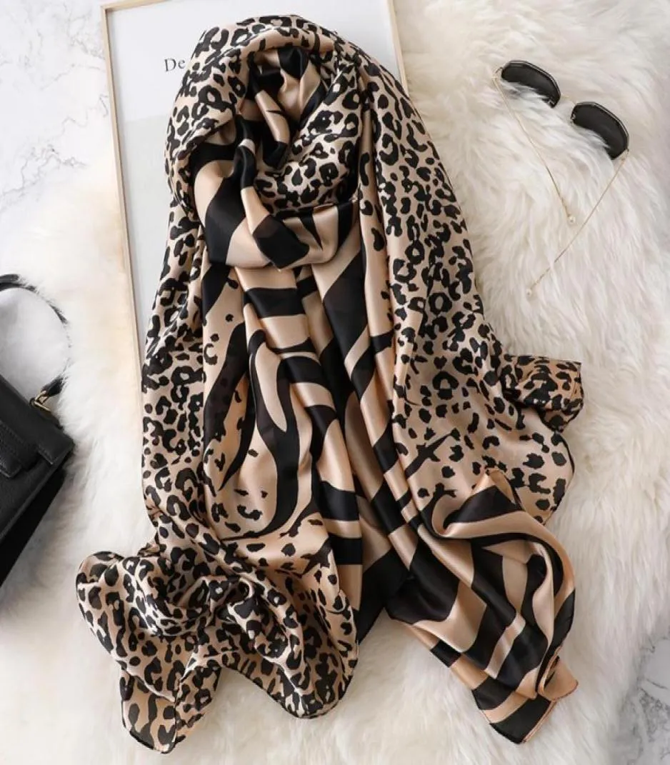 Autumn Spring Silk Scarf Leopard Zabra Print Silk Shawls Foulard Ladies Pashmina Sjaal Long Bandana Echarpe Spain Bufanda Mujer Ne5069932