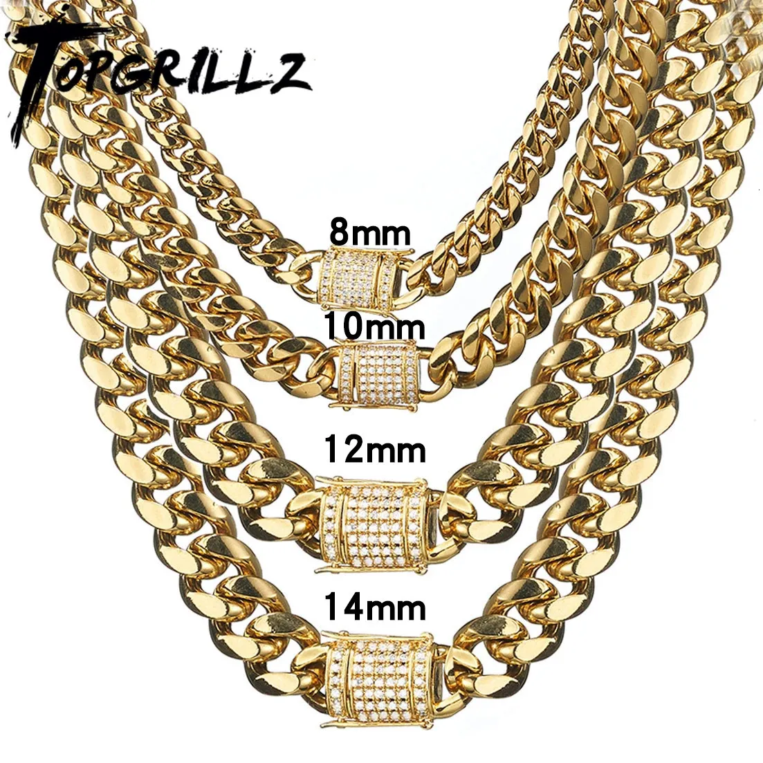 TOPGRILLZ collier Bracelet ensemble 8101214MM acier inoxydable or Miami chaîne cubaine Hip Hop mode bijoux cadeau pour hommes 240119