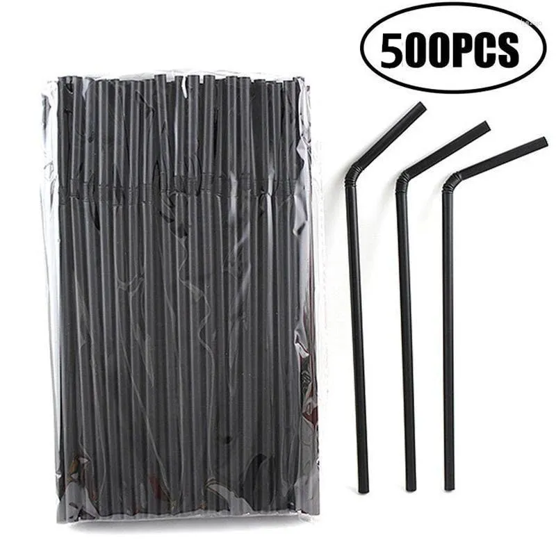 Disposable Cups Straws 500Pcs Black Drinking Plastic 210mm Long Flexible Wedding Party Supplies Cocktail Kitchen Bar Accessories