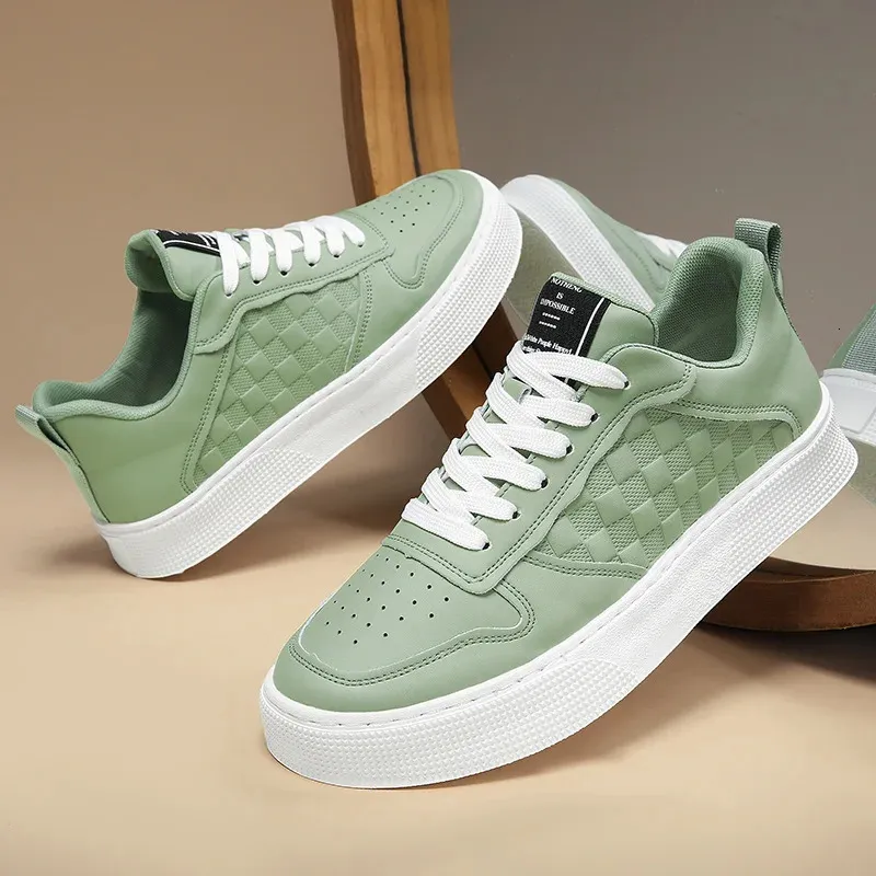 Moda casual masculino tênis de couro tendência baixa plataforma homem verde tênis ao ar livre antiderrapante esportes skate sapatos para homem 240119