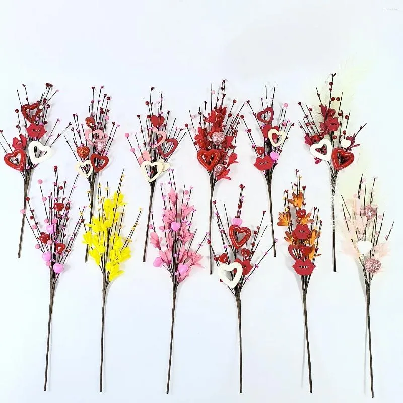 Fleurs décoratives Saint Valentin tiges de baies artificielles rose rouge fausses branches pour cadeaux de San Valentin bricolage couronne décoration de mariage
