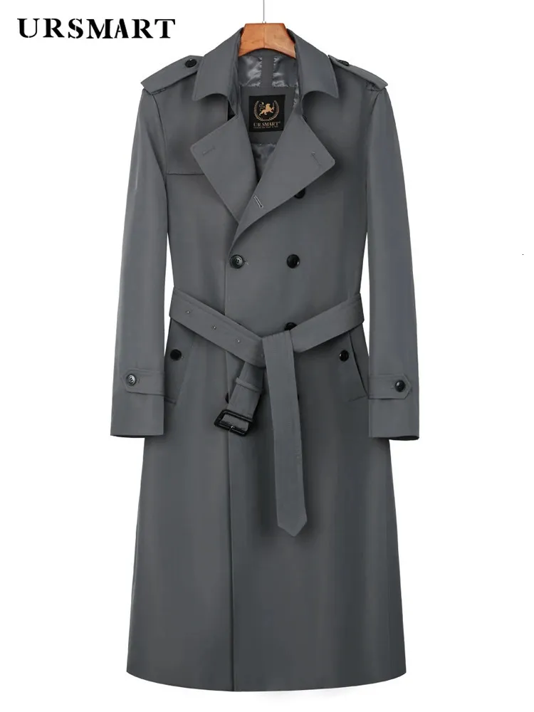 Super Long Windbreaker Mensbritish Trench Coatouble-breasted Mid-Grey Long Dress Spring and Autumn Over Knee Fashion Thi 240124