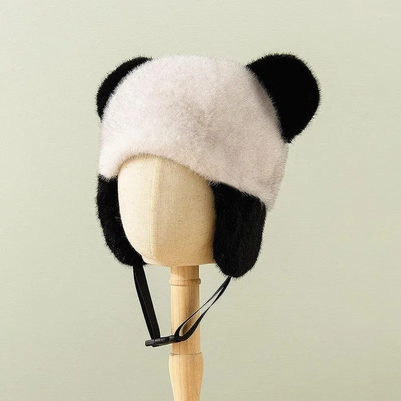 Berets Korean Version Of Dome Cute Panda Plush Bomber Hats Women Autumn And Winter Thickened Cycling Ear Protection Warm Ski Caps