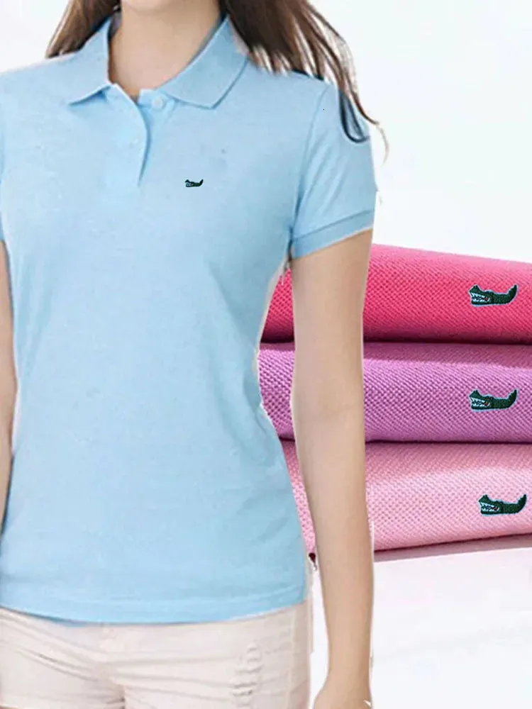 100 Baumwolle Mesh Polo Shirt Sommer Damen Kurzarm Revers Tops bestickt Fisch hochwertige Kleidung weibliche T-Shirt T-Shirts 240130