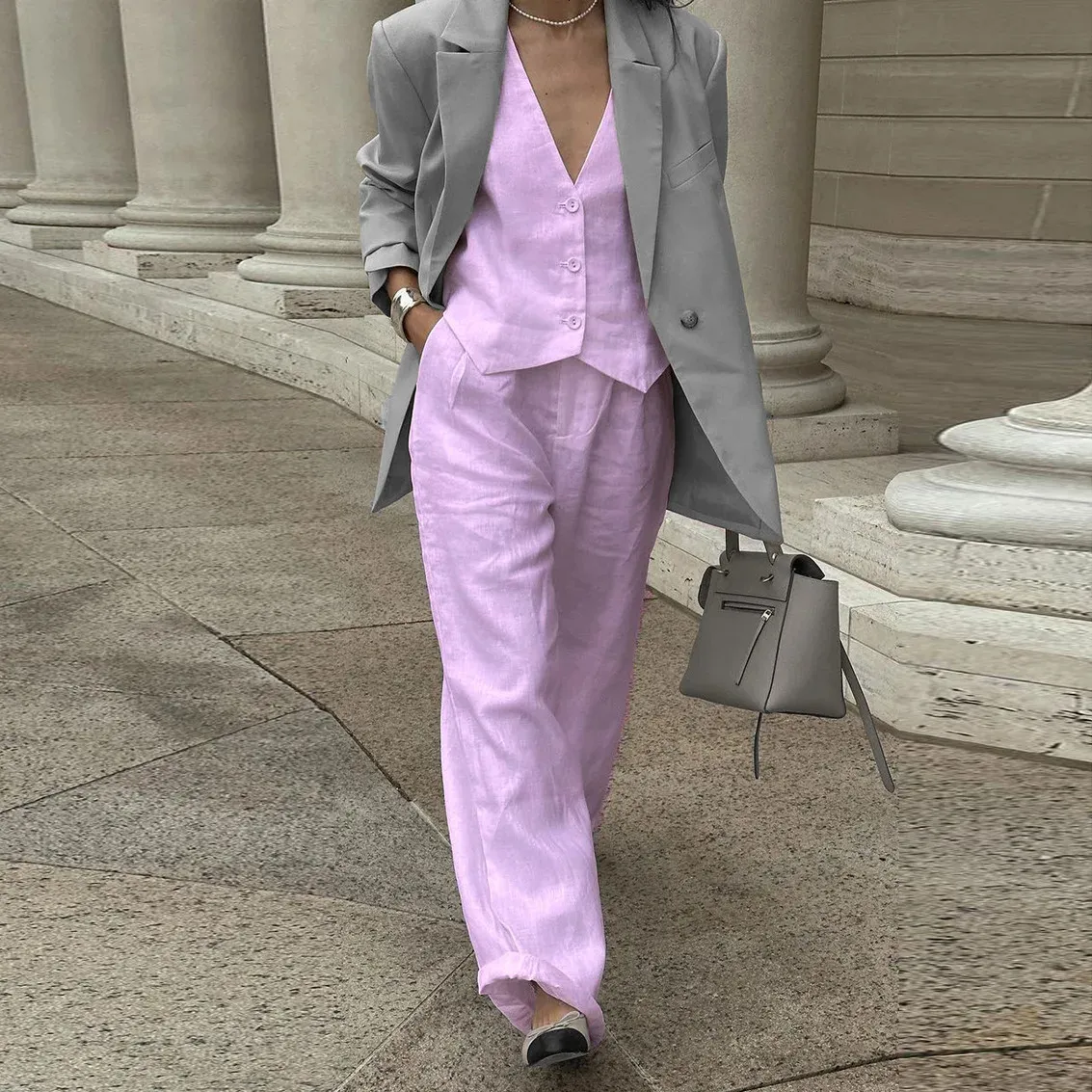 Tenue Professionnelle Polyester Ensemble 2 Pièces Femme Shownicer - Tailleur élégant Sans Manches Set Polyester Facile Entretien Tenue Professionnelle Polyester Ensemble 2 Pièces Femme Shownicer - Tailleur élégant Sans Manches Set Polyester Facile Entretien