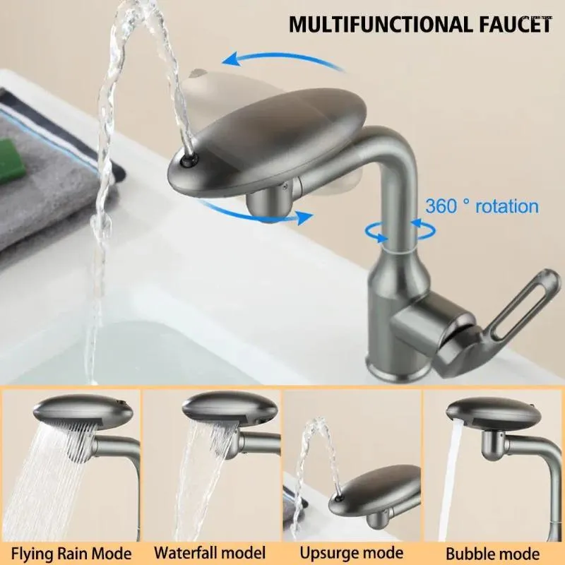 Robinets de lavabo de salle de bain 4 modes 360 ° Rotation Multi fonctionnelle Bascall Basin Robinet multicouche Filtration Cold Water Wash Tap pour