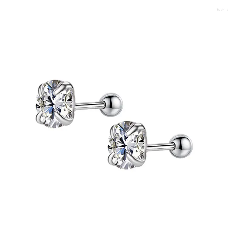 Studörhängen 925 Sterling Silver Diamond Implaid Skruv Back Ear Plug Fine Jewelry for Women's Barn Gift