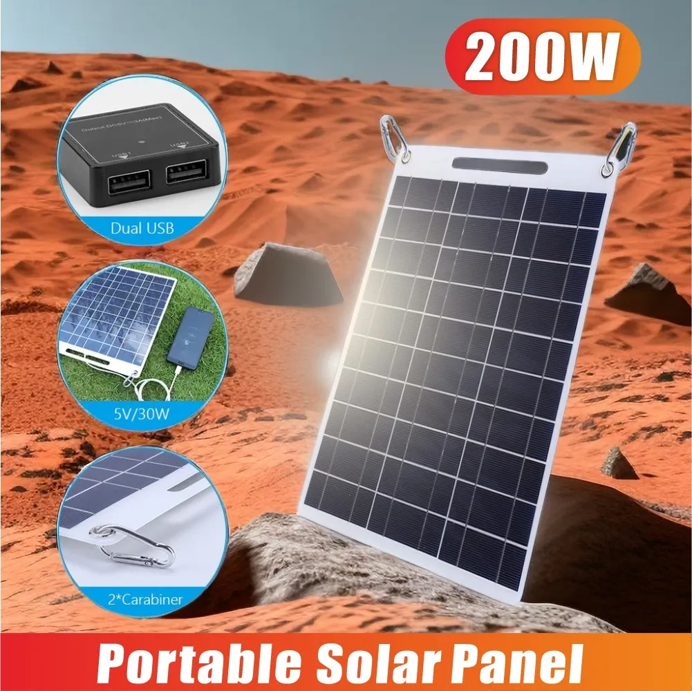 Elastyczność 200 W płyta słoneczna 5V Wodoodporny panel słoneczny przenośny podwójny rozdział baterii słonecznej USB Outdoorowe ogniwa słoneczne kempingowe