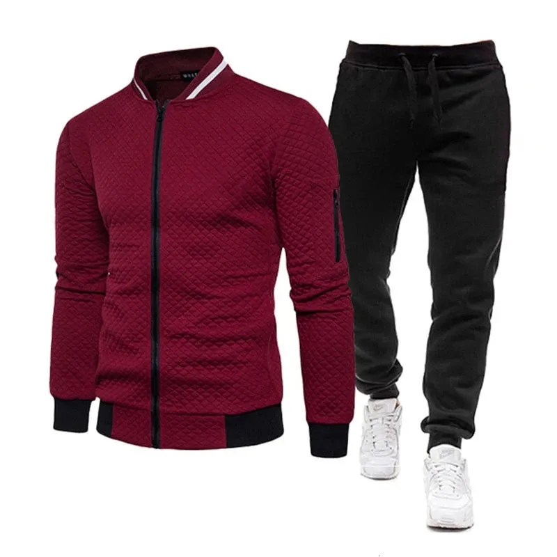 Conjunto de treino dos homens de duas peças agasalho masculino esportes wear moda colorblock jogging terno outono inverno roupas masculinas ginásio roupas 240129