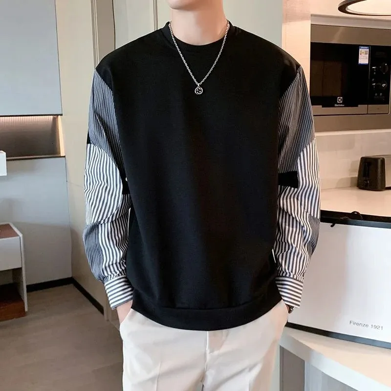 Herrkläder Casual Stripe Top Black Sweatshirts T -shirt för man som skarva harajuku mode xl försäljning streetwear estetik vinter 240119