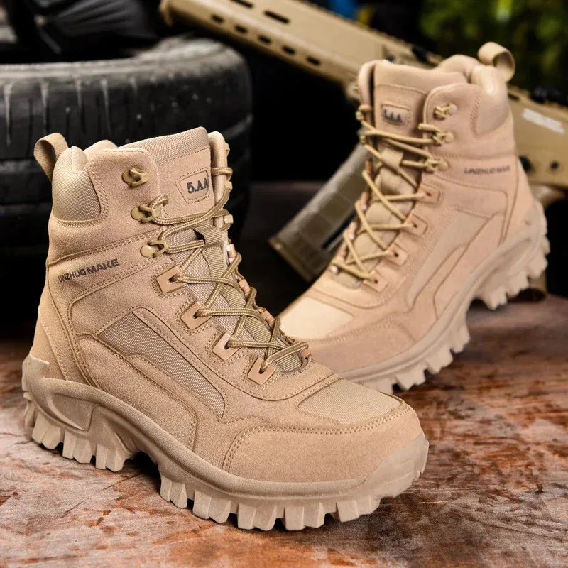 Botas militares de combate para hombres, botas tácticas antideslizantes para exteriores, zapatos de caza para senderismo, tobillo, zapatos militares de combate de fuerza especial para el desierto 240126