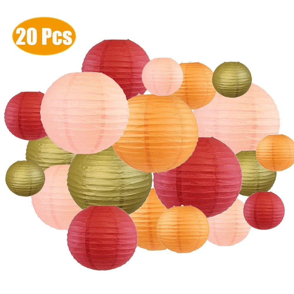 20 PCS Paper Lantern Assorted 6 8 10 12 Lampion Mixed Wine Peach Orange Gold Wedding Party Home Hanging Decor 240127